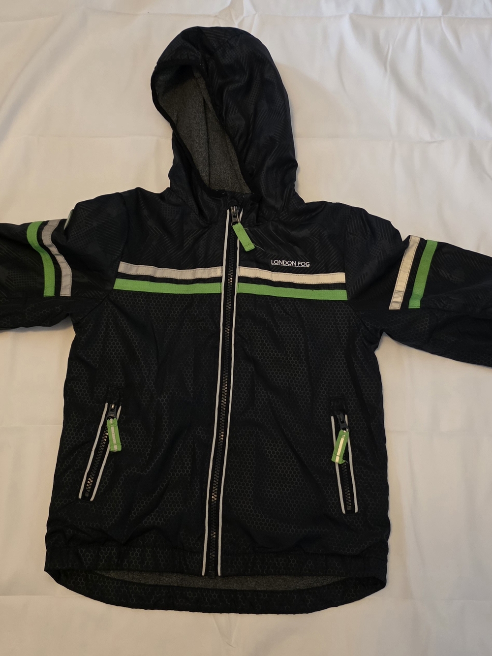 London Fog Kids Black & Green Hooded Windbreaker